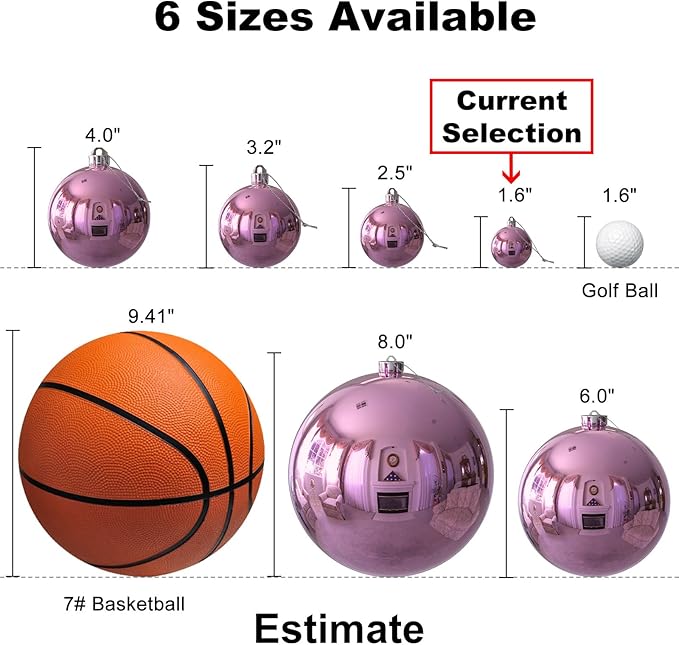 Bubblegun Pink 1.6" Small Christmas Balls Christmas Tree Decoration Ornaments Shatterproof Hanging Balls for Birthday Halloween Holiday Wedding Decorations Set of 12pcs
