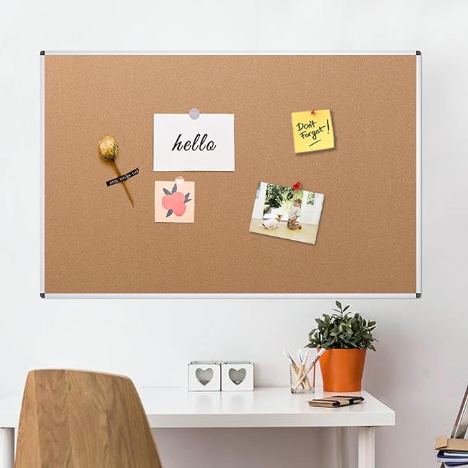 VIZ-PRO Large Cork Bulletin Board, 72 X 48 Inches, Wall-Mounted Corkboard with Silver Aluminium Frame for School, Office, and Home 6' X 4'