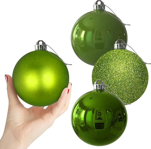 Lime Green 4.0" Large Christmas Balls - Christmas Tree Decoration Ornaments Shatterproof Hanging Balls for Birthday Halloween Holiday Wedding Decorations Set of 4pcs