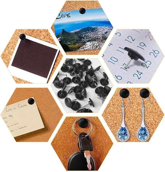 Lunies 50 PCS Black Push Pins for Cork Board, Thumb Tacks for Wall Hangings, Picture Hanging Nails, Flat Decorative Push Pins for Wall, Wall Pins for Hanging