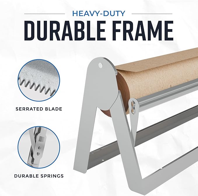 Bryco Goods 24 Inch Paper Roll Dispenser and Cutter, Wall Mountable & Non-Slip Tabletop, Heavy-Duty Steel Frame – Kraft, Butcher, Freezer, Wrapping Paper Holder – for Home, Office, Craft Projects