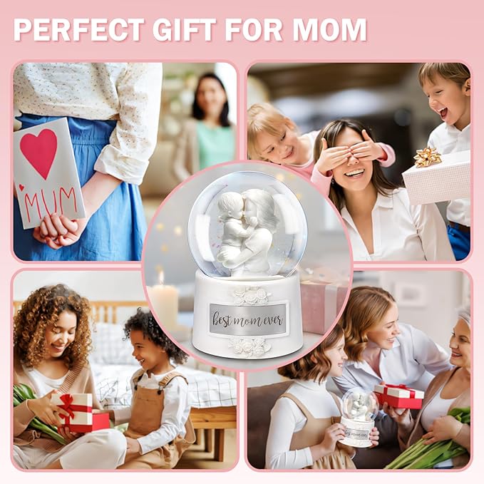 Mothers Day Snow Globe, 5.9" Wind Up Music Box for Mothers Day Decorations Birthday Gifts for Mom Mothers Women Adults Kids