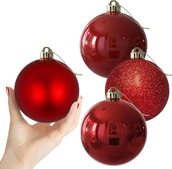Rose Red 4.0" Large Christmas Balls - Christmas Tree Decoration Ornaments Shatterproof Hanging Balls for Birthday Halloween Holiday Wedding Decorations Set of 4pcs