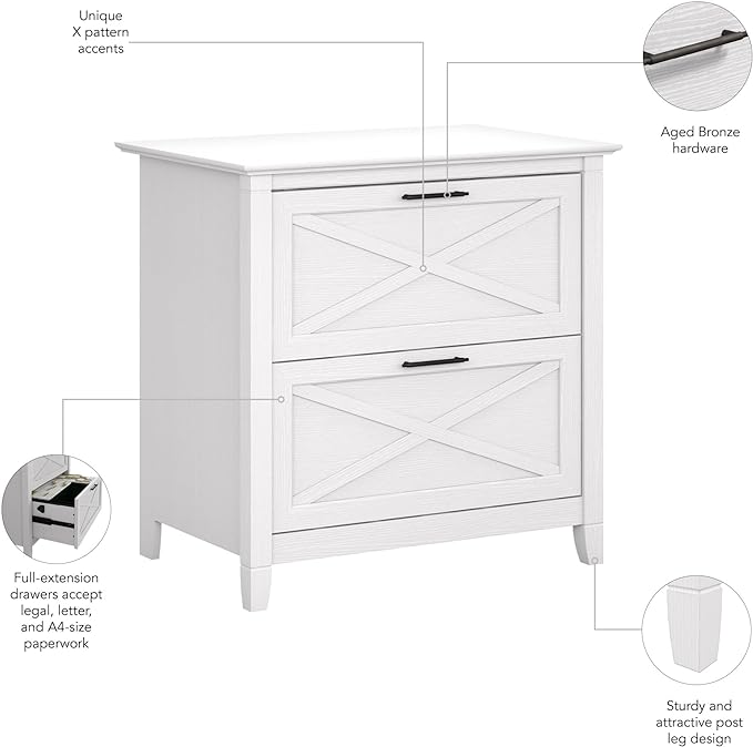 Bush Furniture Key West Lateral File Cabinet, Modern Farmhouse 2 Drawer File Cabinet for Home Office