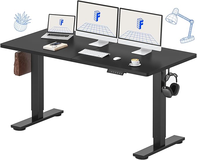 FLEXISPOT Standing Desk Electric Height Adjustable Desk with 63 x 24 Inches Splice Board, Ergonomic Memory Controller, Black Top + Black Frame