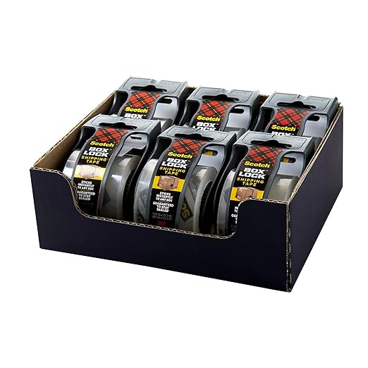 Scotch Box Lock Packing Tape, Clear, Extreme Grip Box Packaging Tape for Shipping and Mailing, 1.88 in. x 22.2 yd., 6 Rolls with Dispensers (Pack of 6)