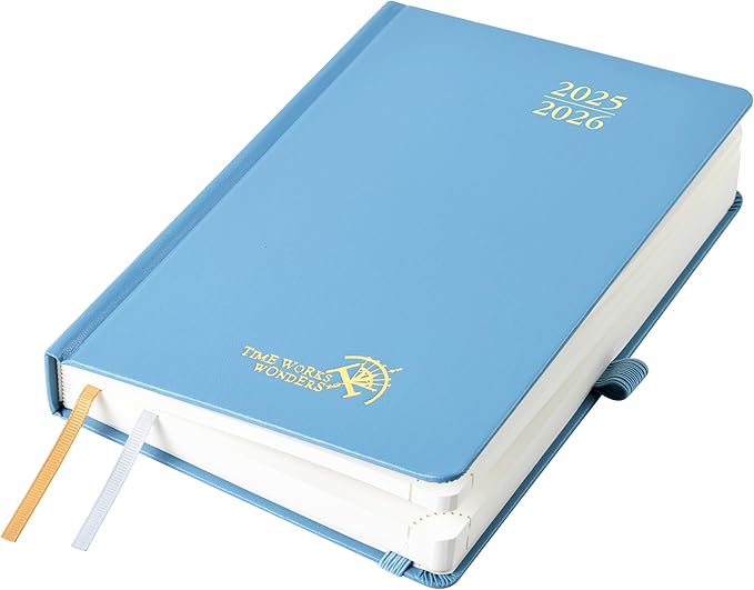 POPRUN 2025-2026 Daily Planner One Page Per Day (Medium - 5.75'' x 8.5'') - Academic Calendar (July 2025 - June 2026), 2025 Day Appointment Book with Monthly Tabs, Hardcover - Haze Blue
