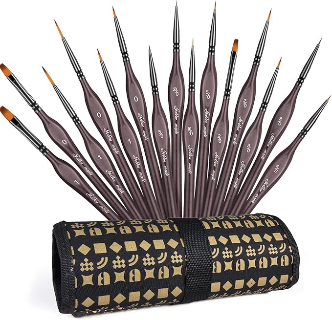 Golden Maple Miniature Paint Brushes, 15PC Small Paint Brushes Micro Model Detail Paint Brush Set, Fine Detailing for Acrylic, Oil, Watercolors & Paint by Number, Figurine (Brown)