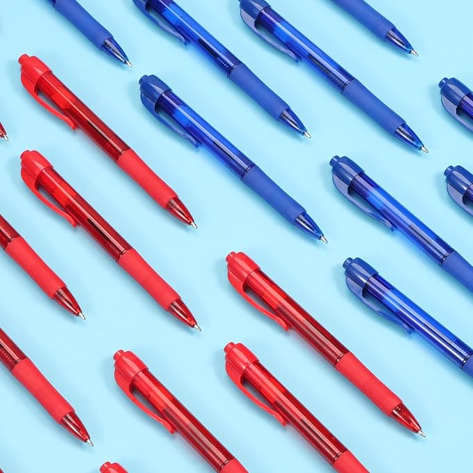 deegtran Pens Bulk, 50 Pack No Bleed Blue & Red Ink Click Pens with Soft Grip, Wholesale Retractable Ballpoint Pens for Office School, Medium Point Smooth 1.0MM