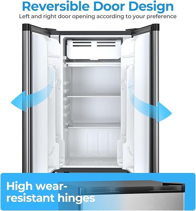 Antarctic Star 3.2 Cu.Ft. Mini Fridge with Freezer, Small Refrigerators with Adjustable Thermostat, Low Noise, Energy Saving, Compact Refrigerators for College Dorm, Office, Apartment, Stainless Steel