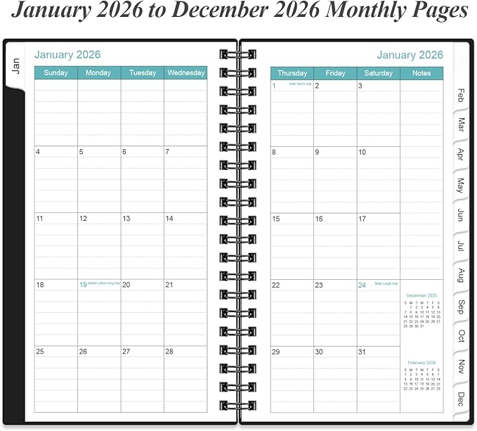 2026 Pocket Planner/Calendar - 2026 Planner from January 2026 - December 2026, Planner 2025 with 12 Tabs, Twin-Wire Binding, Inner Pocket, 3.75" x 6.75, Black