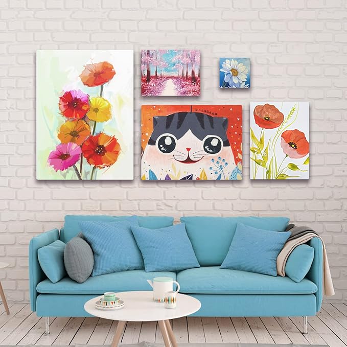 GOTIDEAL Stretched Canvases for Painting, 6x6" Inch Set of 7, Primed White - 100% Cotton Blank Art Square Canvas Boards for Painting for Acrylic Pouring, Oil Paint Dry & Wet Art Media