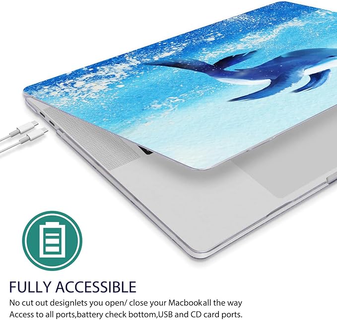 Compatible with MacBook Pro 13 Inch Case M2/M1 2025 2022-2017 A2338 A2289 A2251 A2159 A1989 A1706 A1708 Plastic Hard Shell Case&Keyboard Cover&Mac OS Keyboard Sticker (Sea Whale)