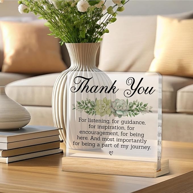Thank You Gifts for Men Women Coworker Friends, Appreciation Gifts for Teacher Boss Colleague, Thank You for Listening Guidance Inspiration Acrylic Desk Sign Decor