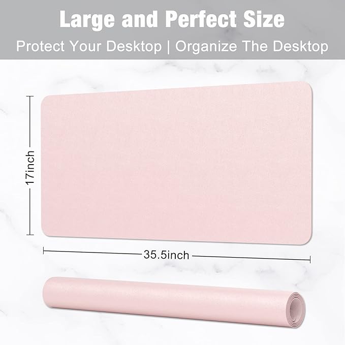 Hsurbtra Desk Pad, 35.5" x 17" PU Leather Desk Mat, XXL Extended Mouse Pad, Waterproof Desktop Blotter Protector, Non-Slip Ultra Thin Large Laptop Keyboard Writing Mat for Office Home, Pink