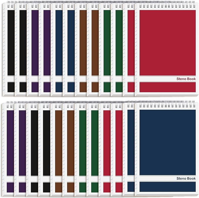 24 Pack Steno Pads 6 x 9 in Spiral Top Notebook Bulk 6 Assorted Color Note Pad 60 Sheets Gregg Rule Writing Paper Steno Notebooks for Students Teachers Men Women Professionals Office School Recording