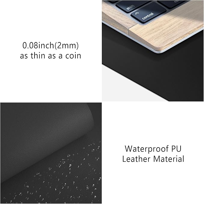 Desk Pad Protector Mouse Pad, Non-slip Computer Mat for Desk, PU Leather Office Desk Mat, Waterproof Desk Pad for Keyboard and Mouse, Laptop Desk Blotter Pad for Home and Office, Black (15.7''X31.5'')