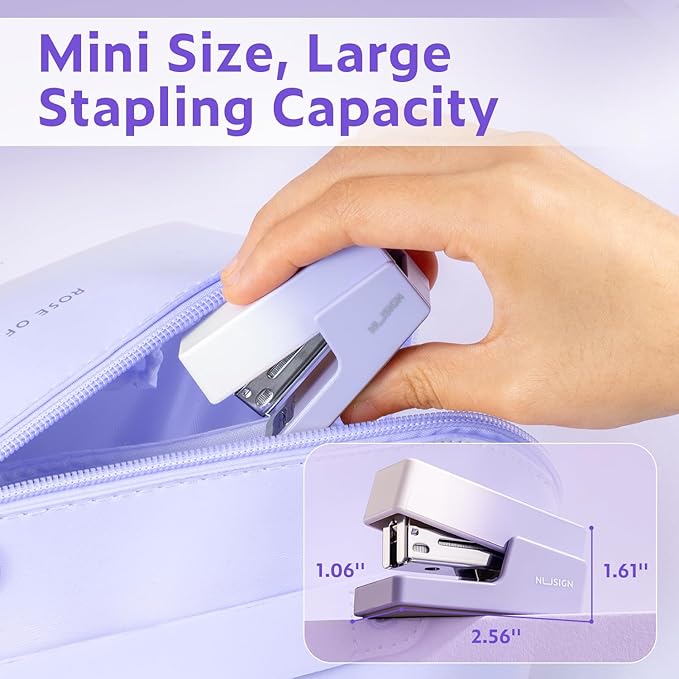 Mini Stapler with 830 Staples, Small Cute Desk Staplers, 25 Sheet Capacity, Purple-White Gradient