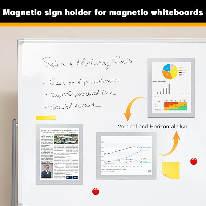 20Packs Magnetic Sign Holder 8.5x11 for Fridge & Metal Surfaces - Magnetic Frames with File/Paper/Document Holder - Photos/Pictures/Posters Frame for Commercial Offices/Stores (Silver)