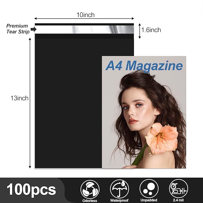 JinRuiKJ Thank You Poly Mailer 10x13 Inch 100 PCS, Shipping Bags for Clothing, Packaging Bags for Small Business, Strong Adhensive, Waterproof and Tear-Resistant Mailing Envelopes, Black
