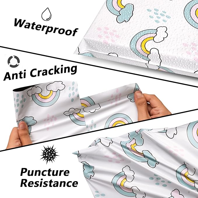 Poly Mailers 10x13 Inch 100 Pcs - Rainbow Printed Shipping Bags, 2.4mil Thickness, Waterproof and Tear Resistant Mailing Envelopes, Self-Sealing Packaging Bags for Small Business