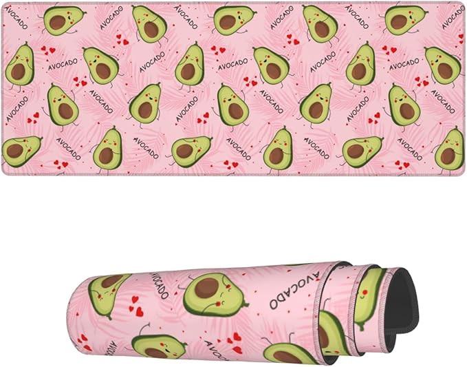 Famame Laptop Mouse Pad Cute Avocado Pink Palm Leaves Desk Mat with Stitched Edges 31.5X 11.8 inch Non-Slip Large Keyboard Rubber Writing Table Mat for Office Home