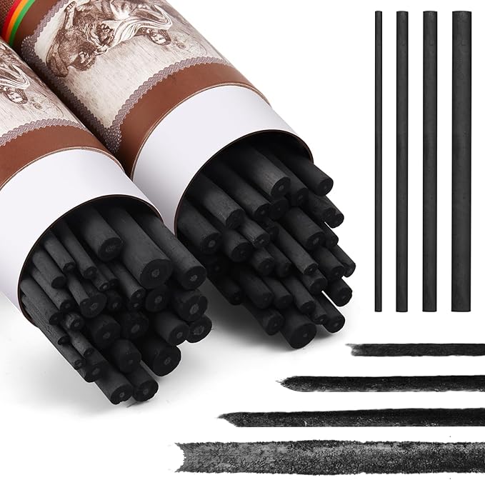 Gueevin 60 Pcs Willow Charcoal Sticks, Willow Charcoal, Artists, Beginners, Students, Perfect for Sketching, Drawing, Shading, and Fine Art (2-4mm，4-5mm，5-7mm，7-9mm)