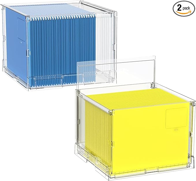 MUKAI File Box Organizer, Hanging Folder Storage Boxes, File Folder Organizer with Slide, Filing Crate Bin Holder with Letter-size File Holder Filing Box for Office, Home, Decor (2)