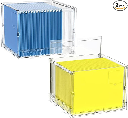 MUKAI File Box Organizer, Hanging Folder Storage Boxes, File Folder Organizer with Slide, Filing Crate Bin Holder with Letter-size File Holder Filing Box for Office, Home, Decor (2)