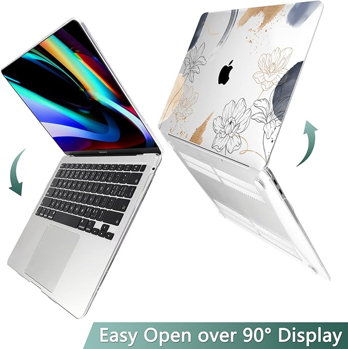 TWOLSKOO Compatible with MacBook Pro 13 inch Case 2022 2021 2020-2016 A2338 M2/M1 A2251 A2289 A2159 A1989 A1706, Plastic Hard Shell Cover & Keyboard Skin & Screen Protector, Florals X450