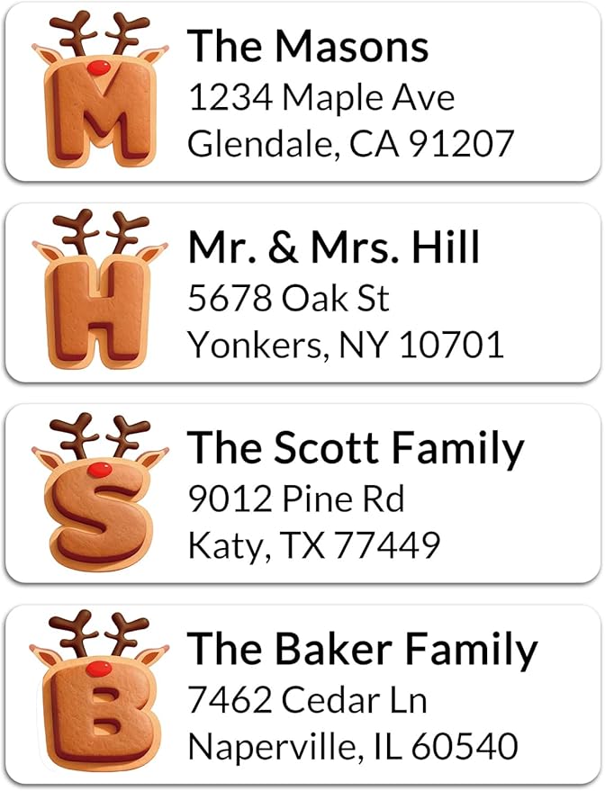 Personalized Return Address Labels - Custom Address Labels with Monogram (Lovely Reindeer)