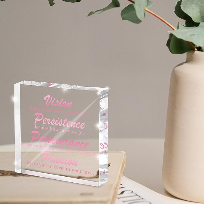 Pink Desk Decor, Inspirational Motivational Gifts, 4x4 Inch Acrylic, Female Home Office Motivational Decor, Girls Dorm Must-Have, Positive Affirmation Gift for Women