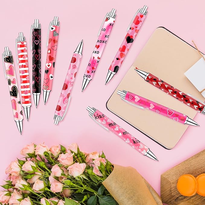 Heart Pens Set – Cute Pink & Red Heart-Shaped Gel Pens for Girls, Women, and Kids – Lovely Writing Stationery for School or Office – Perfect Thanksgiving, Christmas, and New Year Gift, 10 Pack