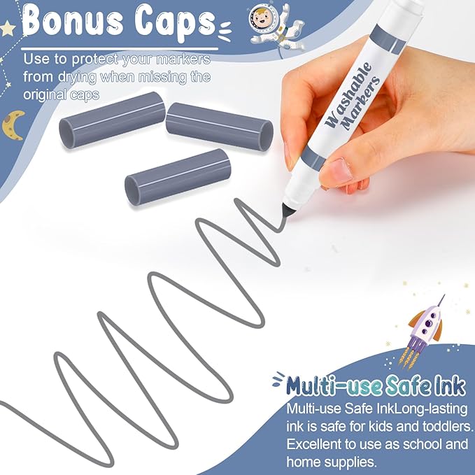 Janlaugh 60 Pcs Gray Washable Markers Bulk Coloring Broad Line Markers for Kids Conical Tip Gray Drawing Pens for Classroom Back to School Travel Art Baby Shower Gender Reveal Supplies, Ages 6+