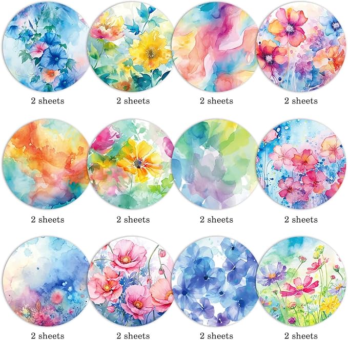24 Sheets Floral Scrapbook Paper 30x30cm Watercolor Flower Patterned Double Sided Scrapbooking Decorative Craft for Card Making Kit Cardstock Origami Paper Supplies