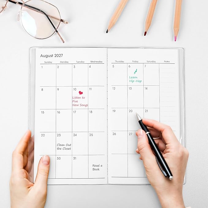 Pocket Calendar 2026-2027, Orange 2026-2027 Monthly Planner - 3.7" x 6.7" - Runs from January 2026 Until December 2027, 2026 Pocket Planner with PVC Cover for Home, School, Office Supplies