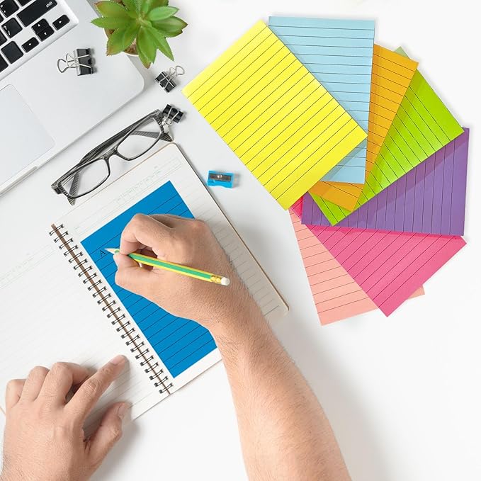 24 Pack Lined Sticky Notes 4X6 in Self Sticky Note Pads Colorful Post Stickies for Office, Home, School, Meeting, 50 Sheets/pad, (Bright Color)
