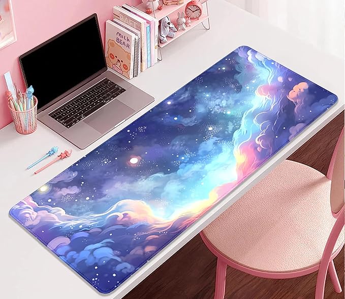 Stars Sky Dark Blue Cosmos Mouse Pad Desk Mat,Large Extended Gaming Mouse Pad with Stitched Edges,Non-Slip Waterproof Rubber Base for Office,Computer,Keyboard,Laptop and Home Desk Pad(27.5X11.8 in)