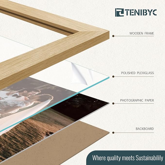 16x24 Frame Set of 3, Natural Oak Wood Grain, Wall Hanging Picture Frame for Photos, Posters, Paintings & Puzzles