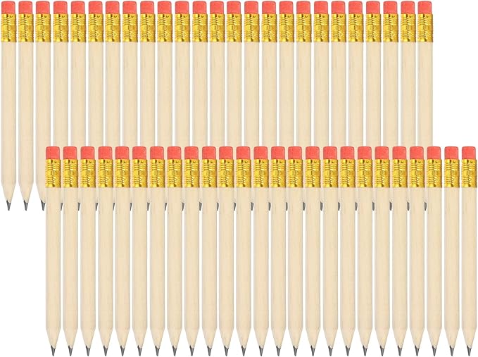 MECCANIXITY Golf Pencils with Erasers, 4" HB Mini Half Pencils Pre Sharpened Small Pens for Wedding Bridal Shower Game Office Writing Drawing(Wood Color, Pack of 50)