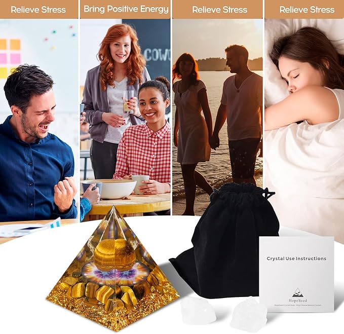 Hopeseed Orgone Pyramid for Positive Energy, Orgonite Tiger's Eye Stones Healing Crystal Pyramids for Reduce Stress Chakra Reiki Healing Meditation Attracts Wealth, Prosperity and Success