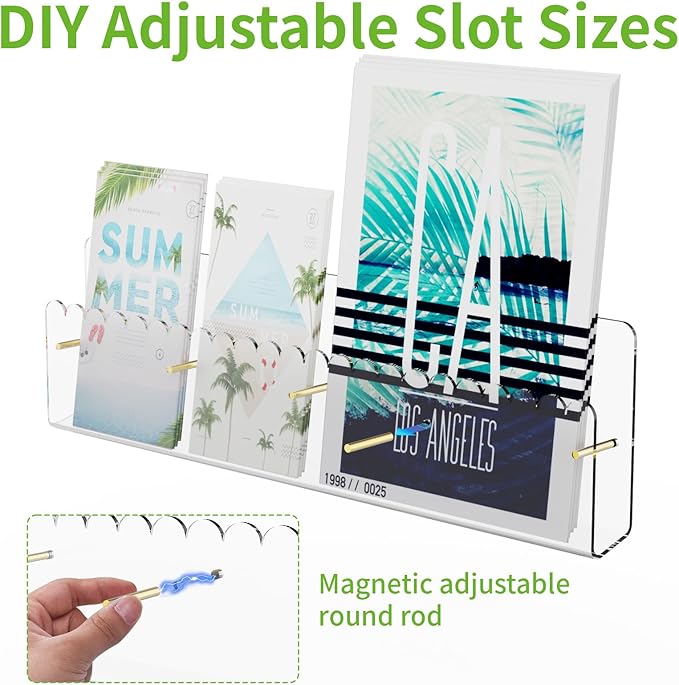Brochure Holder Wall Mount, 2 Pack Acrylic Modular Flyer with Adjustable Magnetic Golden Bolt, Wavy Lace Pamphlet Display Stand for Organizer Trifold Flyer, Document, Leaflet, 4 Slots