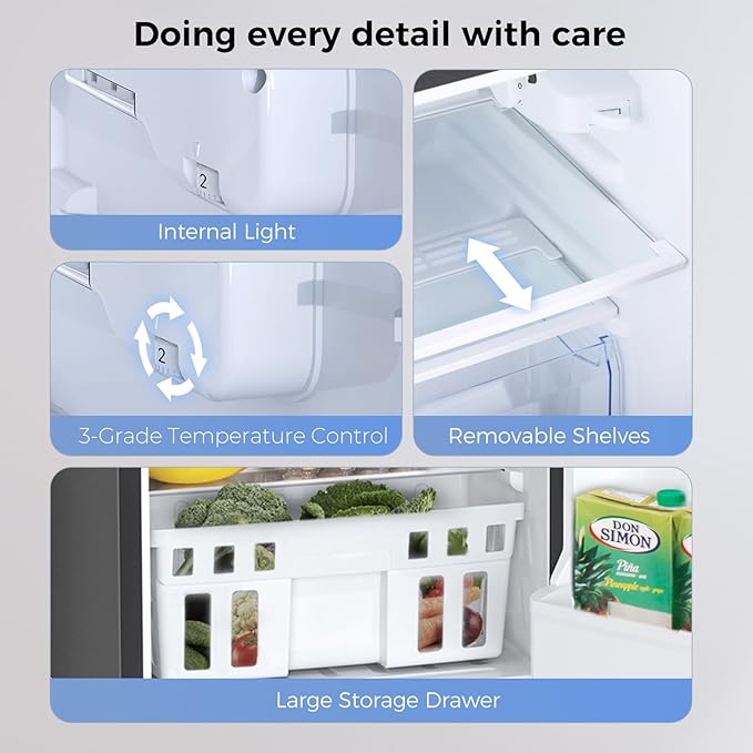 Kismile Mini Fridge with Freezer,3.2 Cu.Ft Compact Mini Refrigerator with Double 2 Door,Adjustable Temperature,Full Size for Home,Kitchen,Dorm,Apartment,Retro Black