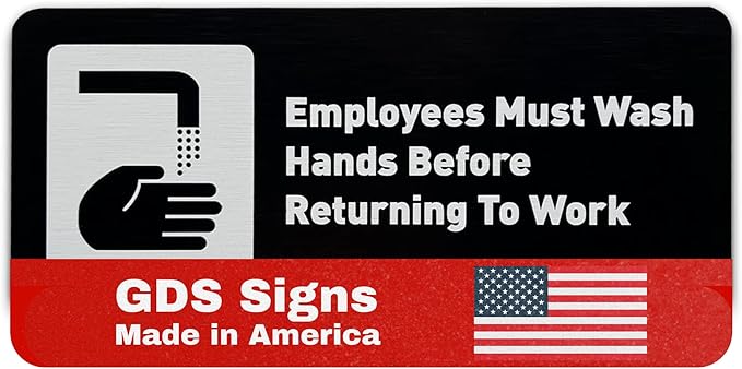 Employees Must Wash Hands Before Returning to Work Sign - Includes Adhesive Strips - Bathroom Sign, Bathroom Signs for Business, Restroom Signs for Business - 7"W x 3"H (Brushed Black) - Made in USA