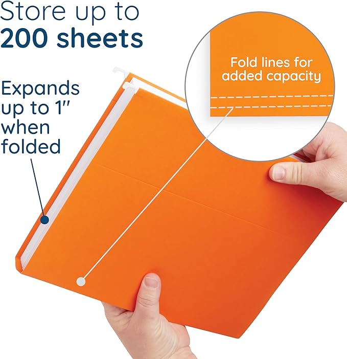 Blue Summit Supplies Hanging File Folders, 25 Reinforced Hang Folders, Designed for Home and Office Color Coded File Organization, Letter Size, Orange, 25 Pack