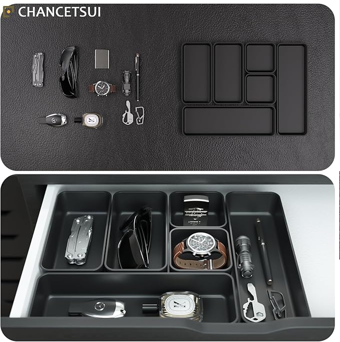 Organizer Drawers, Storage Plastic Desk Bins Stackable Organizers Tray, Bathroom Dividers Small Makeup Bin Clothes Organizing Trays for Containers Vanity Office Cabinet Desktop Compartment, Black