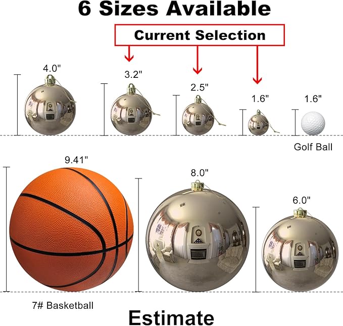 Champagne Gold Christmas Ornaments - Christmas Tree Decorations Shatterproof Hanging Balls for Birthday Wedding Holiday Decor Set of 36pcs, Multi-Sizes(1.6",2.5",3.2")