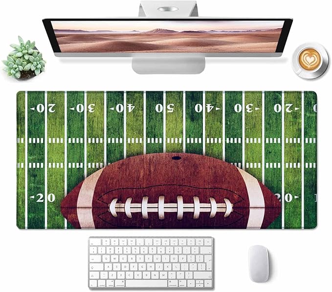 Gaming Mouse Pad Large, Keyboard Mouse Mat Desk Pad, Non-Slip Rubber Base with Stitched Edges Mousepad, 31.5X15.7 inch American Football Field and Ball