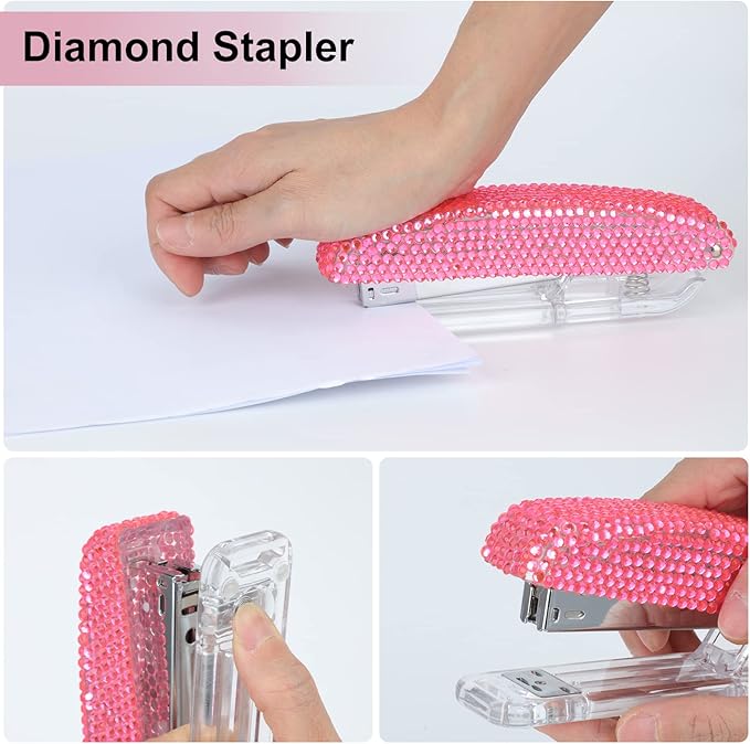 Office Stationery Set,Desk Accessory Kit, Home Office Necessary- Stapler & Desktop Tape Dispenser & Ballpoint Pens & Scissor 4 Piece Office Desk Accessories Kits(Pink)