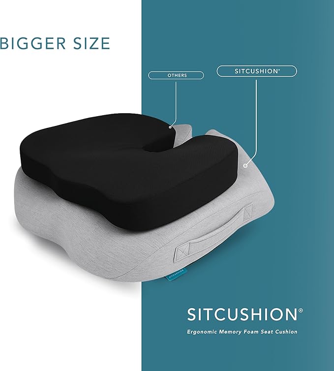 Extra Large Memory Foam Seat Cushions for Office Chairs, Pressure Relief Seat Cushion for Tailbone Pain Relief, Sciatica & Back Pain, Ergonomic Office Chair Cushion for Long Sitting & Driving (Black)